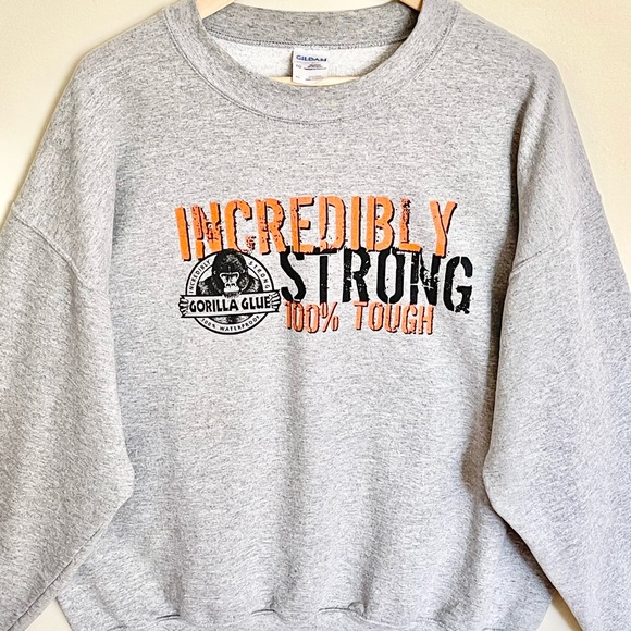 Vintage 90s Gorilla Glue Incredibly Strong 100% Tough Gray Sweatshirt Adult XL - Picture 3 of 9